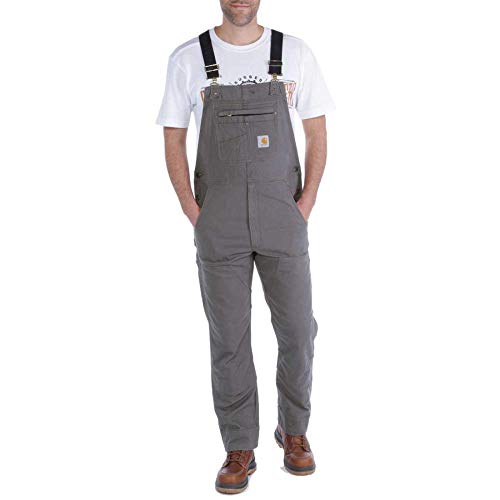 Carhartt Mens Rugged Flex® Relaxed Fit Canvas Bib Overall, Gravel, 44W x 34L