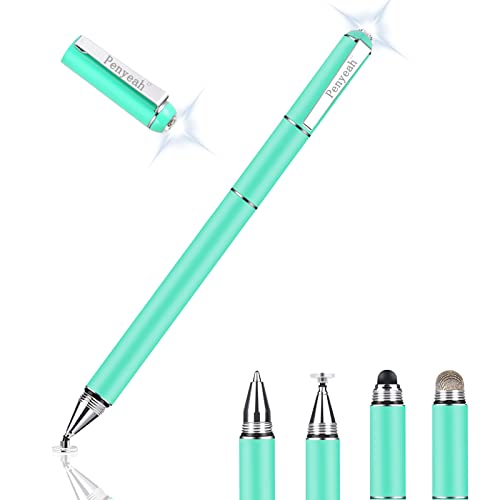 Penyeah Universal Styli, Diamond Stylus Pen for Touch Screens,High Sensitivity Disc Mesh Rubber Tip Capacitive Pen for iPhone/ipad pro/Mini/Air/Android/Microsoft/Fire Tablet - Blueish Green