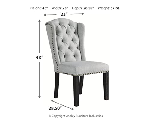 Signature Design by Ashley Jeanette Traditional 20" Tufted Upholstered Wingback Dining Chair, 2 Count, Light Gray