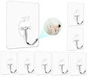 Powerful Transparent Wall Hook,Heavy Duty Adhesive Hooks(13 lb Max) Reusable/Seamless Scratch/Waterproof and Oilproof,Suitable for Ceiling,Kitchen,Bathroom, Cubicle - 12 Hooks