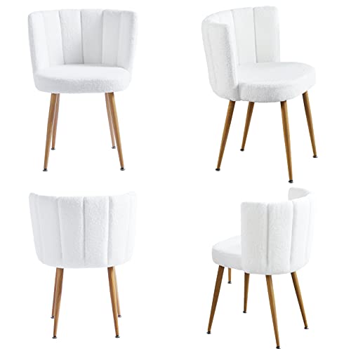 ATSNOW White Faux Fur Accent Chairs Set of 2, Mid Century Modern Upholstered Side Chairs for Dining Room Living Room Bedroom Vanity