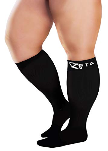 Zeta Socks Short Length Plus Size Compression Socks for Men and Women, XL (Black)