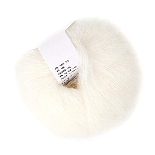 Wool Yarn, Popular Soft Mohair Pashm Knit, Used to Weave Scarves, Shawls, Sweaters, Hats, Shoes, Cushions (01 White)