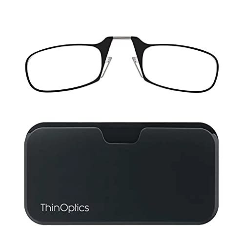 ThinOptics Reading Glasses 1.5 + Universal Pod Compact Case | Black Frame, Black Case, Folding Reading Glasses 1.50 Strength