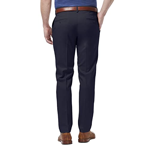 Haggar Men's Premium No Iron Khaki Slim Fit Flat Front Casual Pants, Dark Navy, 32W x 30L US