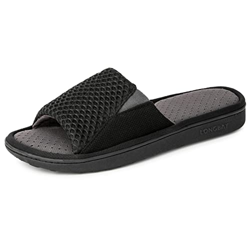 LongBay Men's Comfy Memory Foam Slide Slippers Breathable Mesh Cloth House Shoes