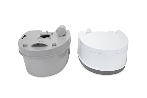 Camco Premium Travel Toilet | Features a 5.3-Gallon Detachable Holding Tank and is Designed for Camping, Hiking, Boating, RVing and More, Acrylonitrile Butadiene Styrene, White & Grey (41544)