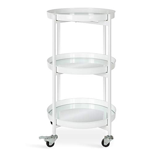 Kate and Laurel Celia Modern Glam 3-Tier Bar Cart, 14 x 14 x 28, White, Decorative Round Serving Cart with Lockable Wheels