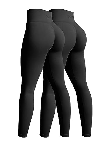 OQQ Women's 2 Piece Yoga Legging Seamless Workout High Waist Butt Liftings Athletic Leggings, Black,black, Medium