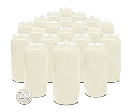 Hyoola 7 Day White Prayer Candles - 6" Tall Pillar Candles for Religious, Memorial, Vigil and Emergency Use - Vegetable Oil Wax in Plastic Jar Container, 20 Pack