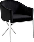 Meridian Furniture Xavier Collection Modern | Contemporary Velvet Upholstered Dining Chair with Sturdy Steel X Shaped Legs, 25.5" W x 24.5" D x 31.5" H, Black