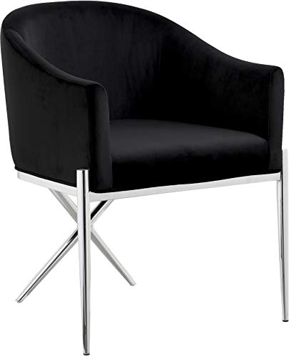 Meridian Furniture Xavier Collection Modern | Contemporary Velvet Upholstered Dining Chair with Sturdy Steel X Shaped Legs, 25.5" W x 24.5" D x 31.5" H, Black