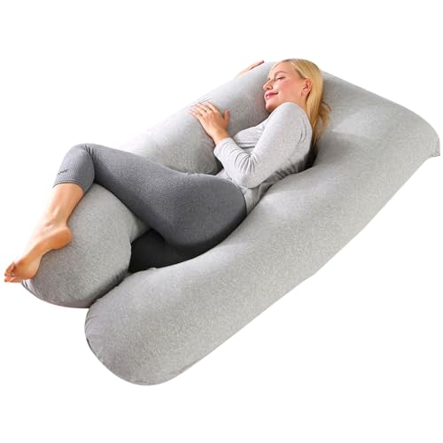 Pregnancy Pillow, Maternity Full Body Pillow for Back, Legs and Belly  Support, U Shaped Full Body Pillow for Pregnant Women and Side Sleepers  with Removable Cover (Knit Cotton, Grey)