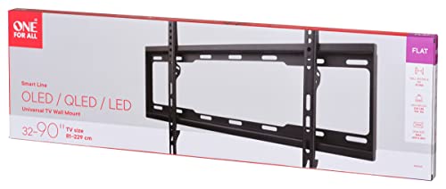 One For All TV Bracket – Fixed Wall Mount – Screen size 32-84 Inch - For All types of TVs (LED LCD Plasma) – Max Weight 100kg – VESA 100x100 to 600x400 - Free Toolbox app – Black – Smart Line – WM2611