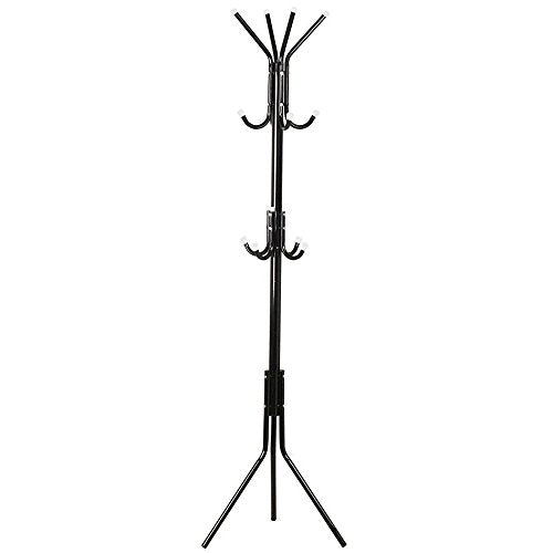 OZSTOCK® 12 Hook Coat Hanger Stand 3-Tier Hat Clothes Metal Rack Tree Style Storage Black/White (Black)