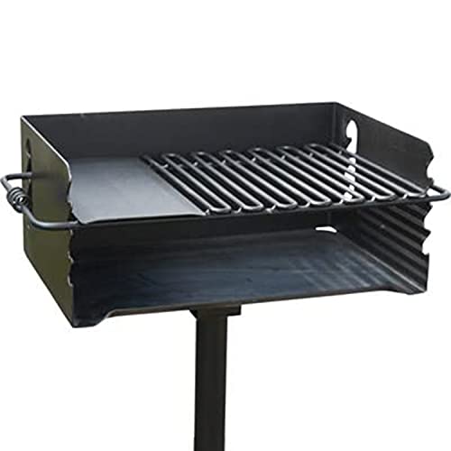 Pilot Rock CBP-247 Jumbo Park Style Heavy Duty Steel Outdoor BBQ Charcoal Grill with Cooking Grate and 2 Piece Post for Camping and Backyards, Black