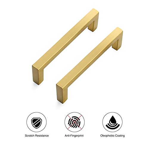 96mm Hole Center Kitchen Square Cabinet Handles, Brushed Stainless Steel Cabinet Pulls Drawer Pulls Kitchen Cabinet Hardware Kitchen Handles (10, Gold)