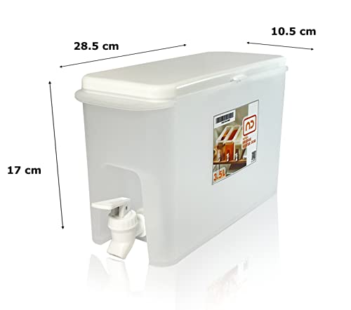 NDBOX Slim Fridge Jug with Tap for Water, Iced Tea, Fruit Juice, Softdrinks, Milk, Beverages Dispenser - Hot or Cold Drinks for Parties - Spacesaver 3.5L Container (White Jug 2pcs)