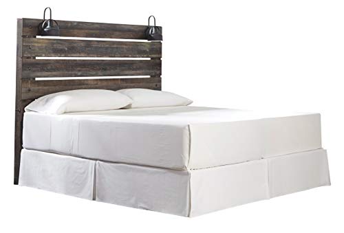 Signature Design by Ashley Drystan Rustic Panel Headboard ONLY with USB Charging Stations, King, Brown