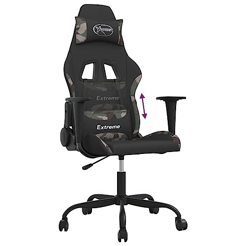 vidaXL Gaming Chair with Footrest Swivel Computer Chair Throne Recliner Armchair Office Bedroom Adjustable Black and Camouflage Fabric