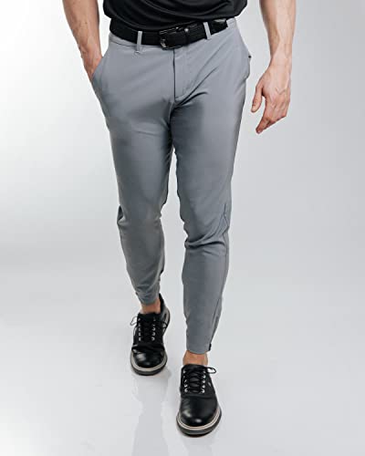 Primo Golf Jogger, Lightweight Four-Way Stretch Golf Pant, 4 Pockets, Inner Gel Waistband, Elastic Zipper Ankles, Light Gray, 30W x 26L Short