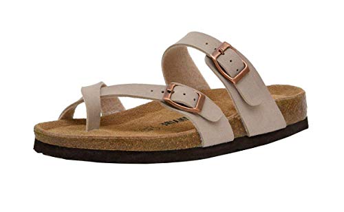 CUSHIONAIRE Women's Luna Cork Footbed Sandal with +Comfort Brown Size: 6