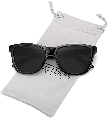 MEETSUN Polarized Sunglasses for Women Men Classic Retro Designer Style, Black, Large