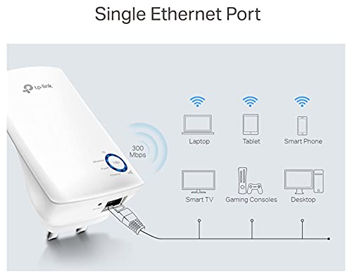 TP-Link TL-WA850RE N300 Universal Range Extender, Broadband/Wi-Fi Extender, Wi-Fi Booster/Hotspot with 1 Ethernet Port, Plug and Play, Built-in Access Point Mode, UK Plug, White (UK Version)