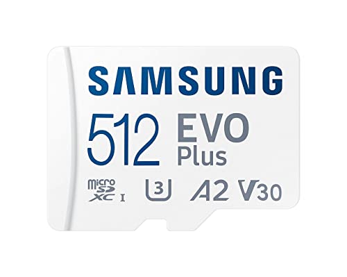 Samsung 512GB EVO Plus Micro SD Memory Card/w Adapter, UHS-1 SDR104, Class 10, Grade 3 (U3), Read up to 130MB/s