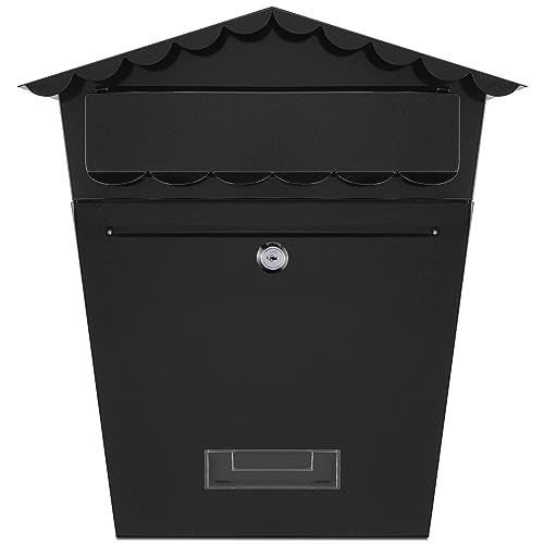SereneLife Outdoor Wall Mount Lockable Mailbox - Made from Galvanized Metal - Great for Commercial, Rural, Home & Office Use - Easy to Install lockbox with a Slot Secure Lock - Includes 2 keys - Black