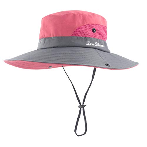 Muryobao Women's Sun Hat Outdoor UV Protection Foldable Mesh Bucket Hat Wide Brim Summer Beach Fishing Cap Watermelon Red, Fit Head Circumference Size: 21"-23"