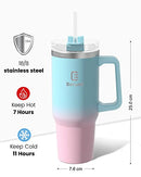 Berusd 1.2L Insulated Travel Mug Coffee Cup, Thermo Cup, Insulated Tumbler with Handle and Straw Lid, Double Wall Vacuum Stainless Steel Mug, Large Sports Water Bottle, 40 oz, Blue Pink