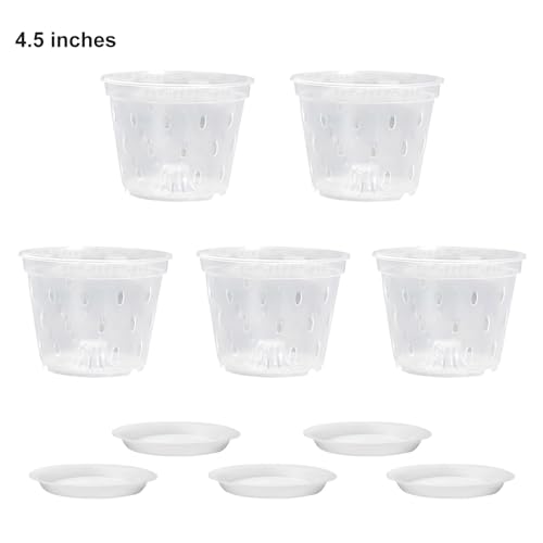 Clear Orchid Pots with Holes and Saucers,Flower Pots for Indoor Outdoor (5 Set Clear)