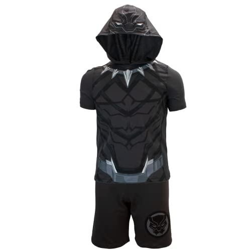 Marvel Avengers Super Hero's Boys Character Short Sleeve Costume Hoodie T-Shirt & Shorts Set (Black/Silver, 8)