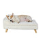 BingoPaw Elevated Dog Sofa Bed: L Shaped Raised Dog Lounger Couch with Durable Wooden Legs - Nordic Plush Fur Pet Chair Bed with Soft Removable Cushion Mat and Pillow L(80x50cm)
