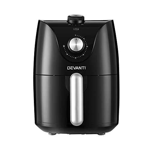 Devanti Air Fryer, 2.5L 1200W Stainless Steel Airfryer Electric Cooker Deep Fryers Rack Silicone Baking Basket Kitchen Oven Household Small Kitchens Appliances, Auto Shut-off