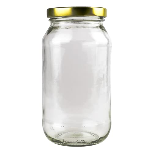 【AU Stock】20 x 500ml Clear Glass Food Jar | Round Glasses Jar with 63mm Golden Twist Cap | Food Container Storage, Spices Jars, Mason Jar for Liquid Jams, Chutneys, Pickles, Sauces