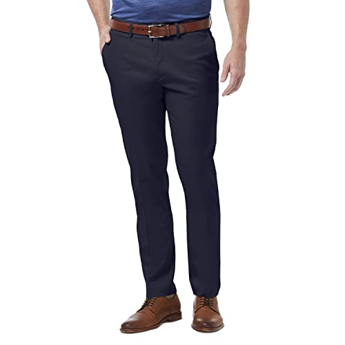 Haggar Men's Premium No Iron Khaki Slim Fit Flat Front Casual Pants, Dark Navy, 32W x 30L US