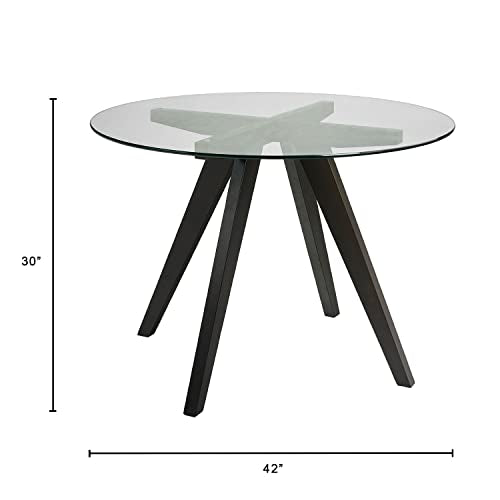 Uptown Club Modern Round Dining Table with Tempered Glass Top, Seats 4 in Style & Comfort, Elegant Kitchen Furniture for Contemporary Home, 42" Dark Walnut