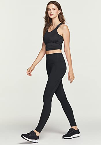TSLA High Waist Yoga Pants with Pockets, Tummy Control Yoga Leggings, Non See-Through 4 Way Stretch Workout Running Tights, Ankle Pocket Peachy Women FAP54-BLK_Medium