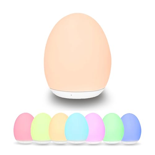ZCMLED Egg Night Light for Baby, Nursery Lamp with 8 Colors Changing Mode & Dimming Function,Warm White Baby Sleeping,Rechargeable Baby Night Light with 1 Hour Timer&Touch Control, Up to 100H