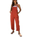 Mundoven Baggy Loose Linen Overalls for Women Dual Pockets Adjustable Straps Casual Bib Jumpsuit Suspender, Red, Small
