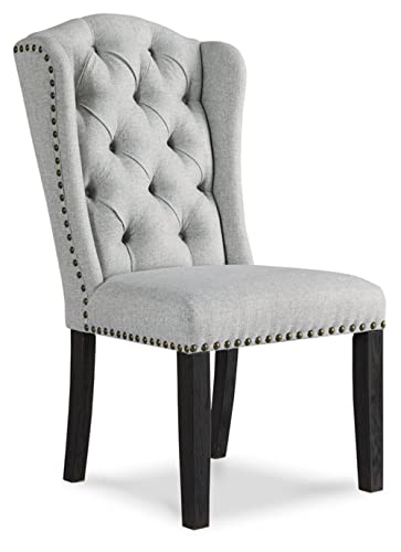 Signature Design by Ashley Jeanette Traditional 20" Tufted Upholstered Wingback Dining Chair, 2 Count, Light Gray