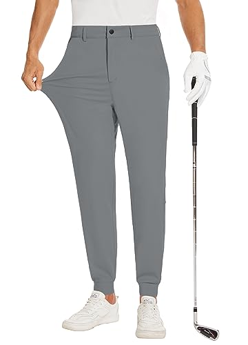 JIM LEAGUE Men's Golf Joggers Pants Belt Loops Slim Fit Stretchy Sweatpants Work Travel Dress Casual Tapered Pants Quick Dry, Dark Grey, Medium
