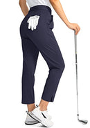 Soothfeel Women's Golf Pants with 4 Pockets 7/8 Stretch High Wasited Sweatpants Travel Athletic Work Pants for Women, Navy Blue, Medium