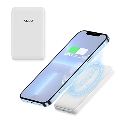 ROMOSS Magnetic Wireless Power Bank 10000mAh, Wireless 15W & Wired PD 20W Portable Charger, USB C Two-Way Fast Charging External Battery for iPhone 14/13/12 and Early Models