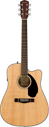 Fender CD-60SCE Solid Top Dreadnought Acoustic-Electric Guitar - Natural Bundle with Hard Case, Cable, Tuner, Strap, Strings, Picks, Austin Bazaar Instructional DVD, and Polishing Cloth