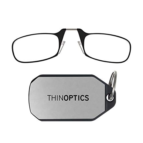 ThinOptics Keychain Case + Rectangular Reading Glasses, Black (Retail), 2 Piece Set + 1.5