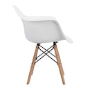 CangLong Natural Wood Legs Mid Century Modern DSW Molded Shell Lounge Plastic Arm Chair for Living, Bedroom, Kitchen, Dining, Waiting Room, Set of 1, White