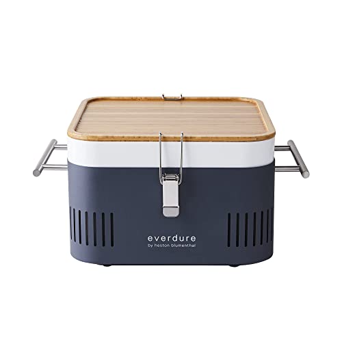 Everdure CUBE Portable Charcoal Grill, Tabletop BBQ, Perfect Tailgate, Beach, Patio, or Camping Grill, Lightweight & Compact Small Grill with Preparation Board & Food Storage Tray, Matte Black